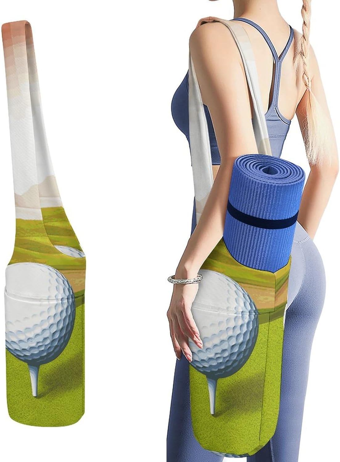 Golf Sport Yoga Mat Bag Long Tote Yoga Bag with Large Side Pocket Yoga Mat Carrier Fit Most Size Mats