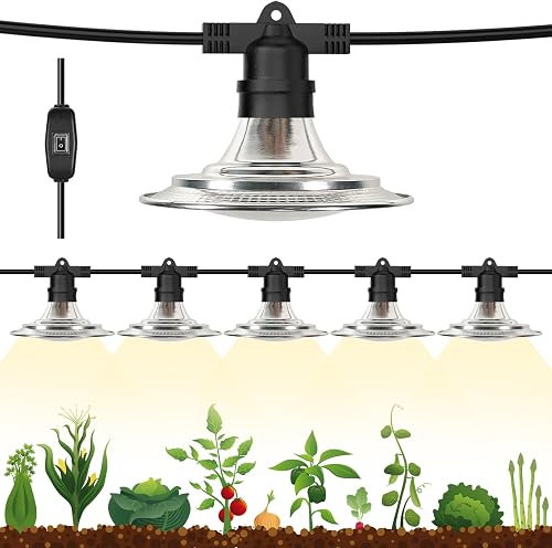 Outdoor LED Grow Lights for Greenhouse 6-Light Waterproof String Grow Light, Full Spectrum LED Plant Grow Light Lamp, Waterproof Greenhouse Grow Lights for Seedling, Veg, Flower