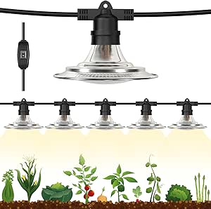 Espird Outdoor LED Grow Lights for Greenhouse 6-Light Waterproof String Grow Light, Full Spectrum LED Plant Grow Light Lamp, Waterproof Greenhouse Grow Lights for Seedling, Veg, Flower