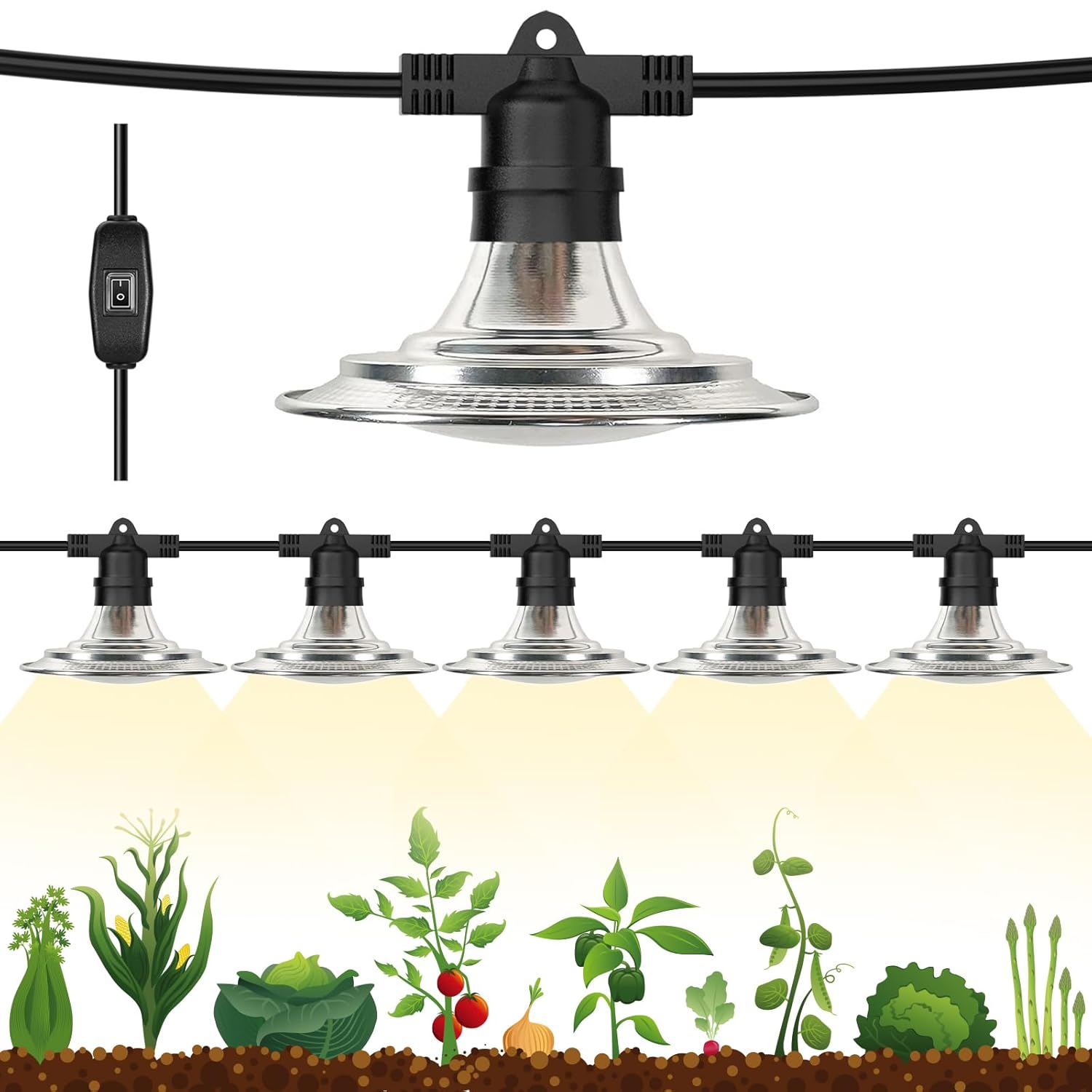Espird Outdoor LED Grow Lights for Greenhouse 6-Light Waterproof String Grow Light, Full Spectrum LED Plant Grow Light Lam
