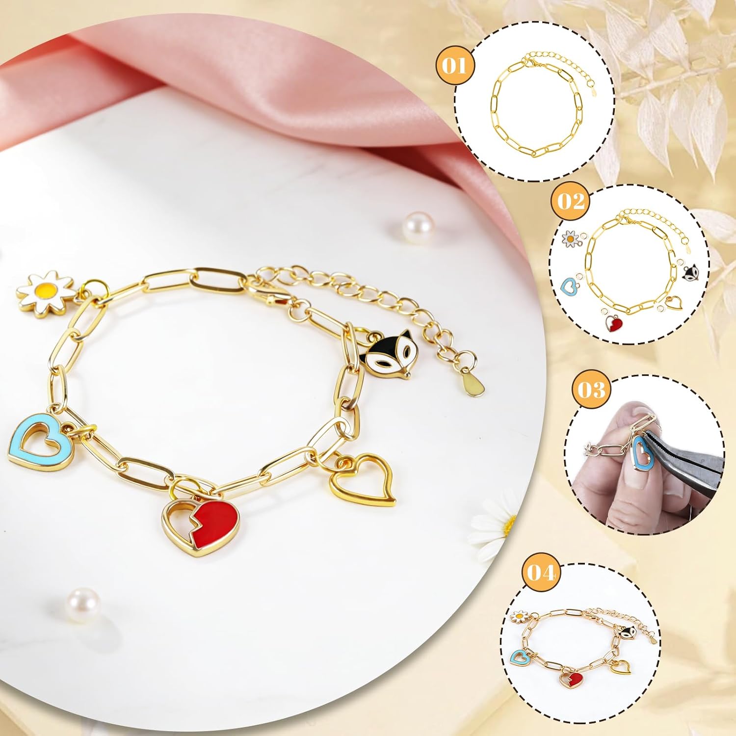 Himake 341Pcs Gold Charm Bracelet Making Kit, DIY Jewelry Making Supplies, Including Paperclip Chain Bracelets, Jump Rings, Charms, Gift Bags, Pliers, Box for Jewelry Making