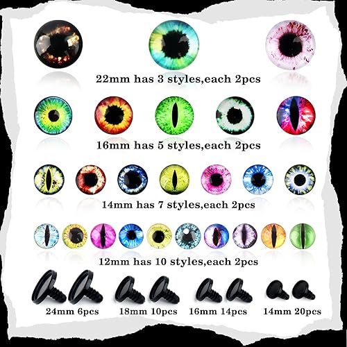 Miniatura 4 de TOAOB - 50 ojos de seguridad para Amigurumis de 0.551 in, 0.630 in, 0.709 in, 0.945 in, ojos de seguridad de dragón de cristal, para manualidades,