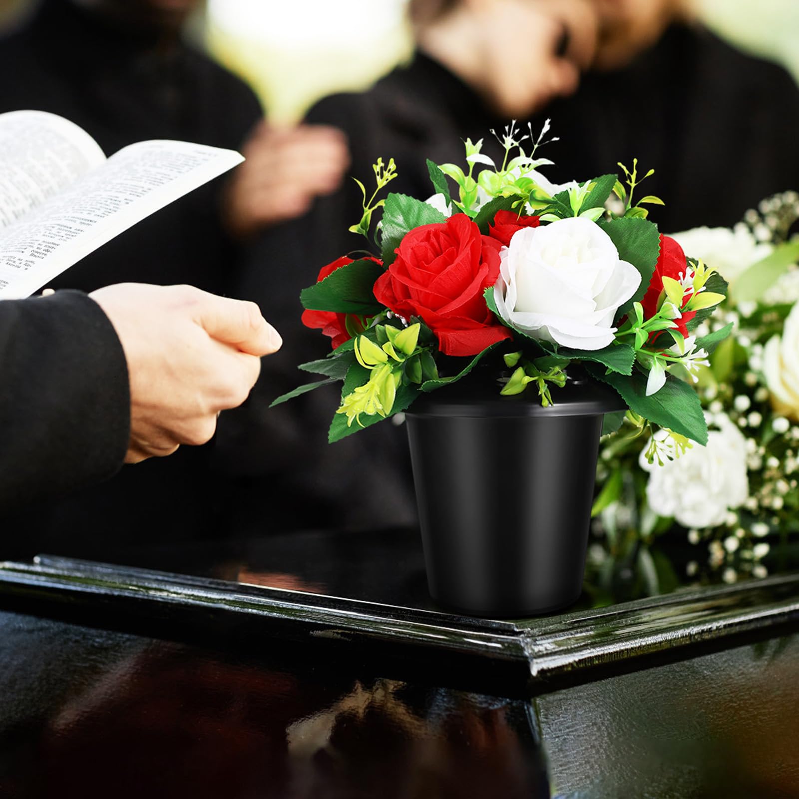 Fiori Artificiali in Vaso per Cimitero 2 Pezzi Composizioni Floreali da Esterno Resistenti Piccole Decorazioni per Tombe e Monumenti Commemorativi
