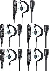  Earpiece for Motorola Radios R5, XPR 3500e, XPR 3300e, 5 Pack | G-Shape Earhook Headset Fits Left or Right Ear, Noise Reducing PTT Mic, Reinforced Cable