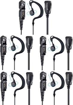 Commountain Earpiece for Motorola Radios R5, XPR 3500e, XPR 3300e, 5 Pack | G-Shape Earhook Headset Fits Left or Right Ear, Noise Reducing PTT Mic, Reinforced Cable