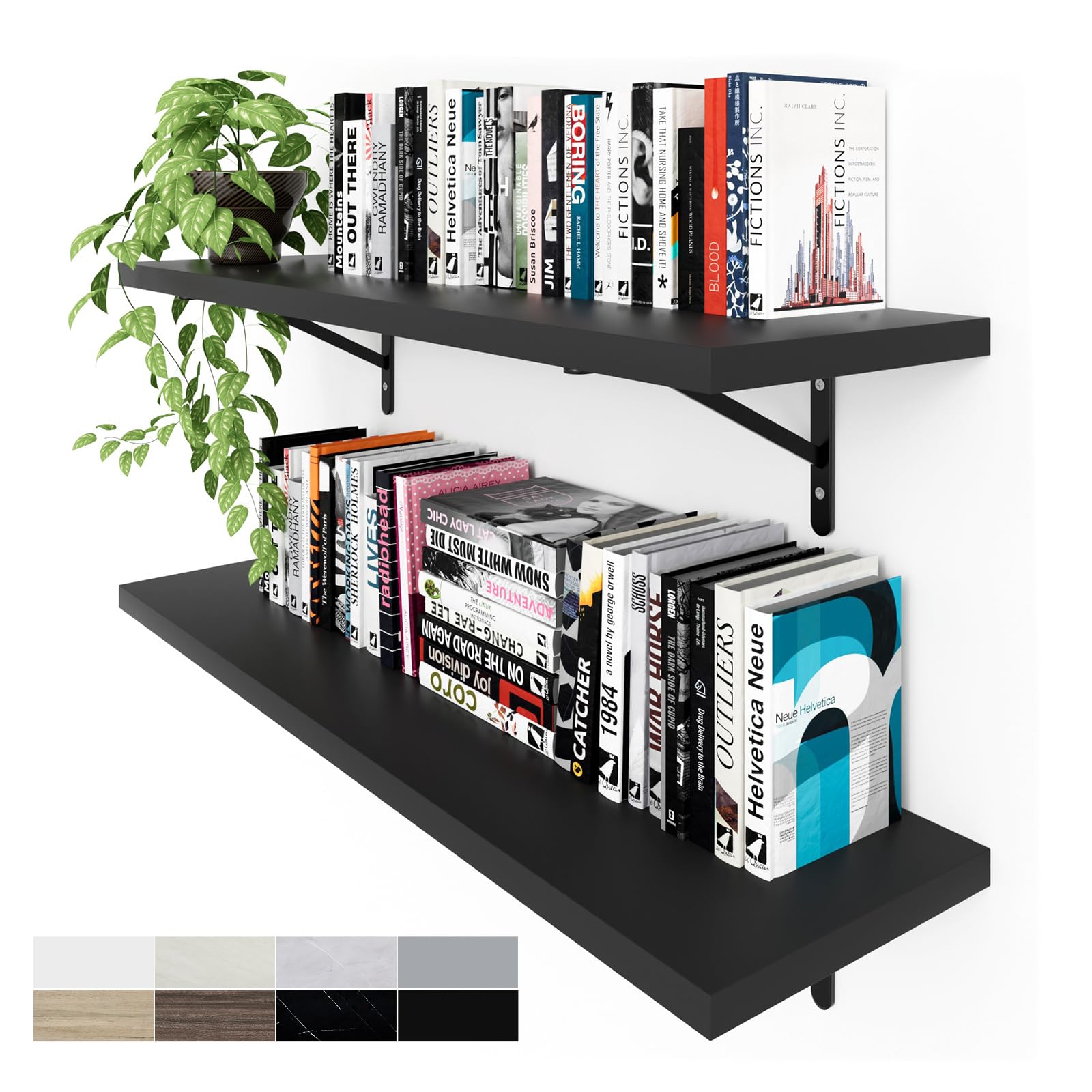 Kaboon 36 inch Long 10 inch Deep Floating Shelves for Wall Set of 2, Large Open Shelves Wall Mounted, Space Saving Home and Commercial Use,Black