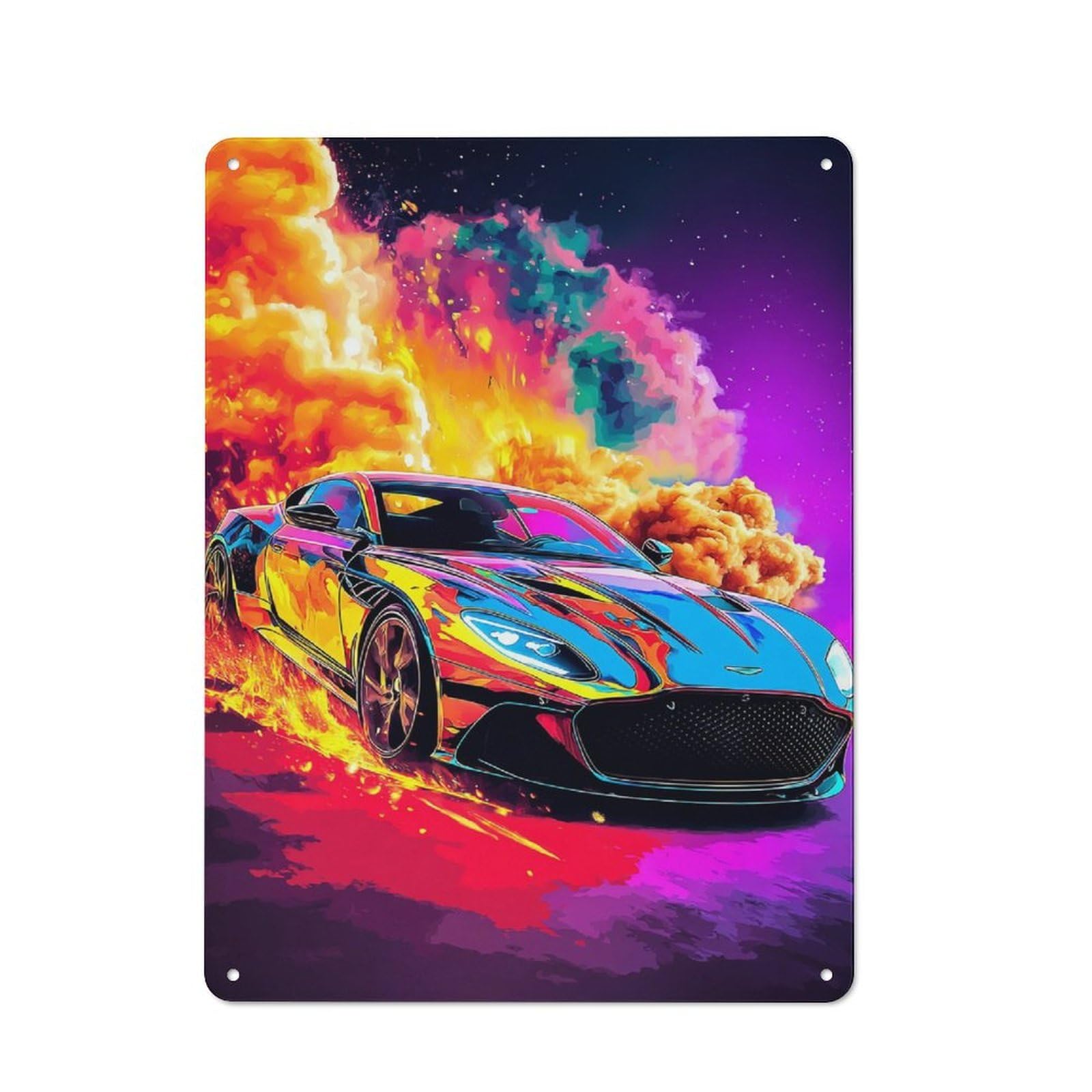 Junmoney Colorful Sports Car In Flames -1 Vintage Metal Plaque 40X30cm For Guest Room Or Hallway, A Decorative Christmas Gift For Guest Room Decorators