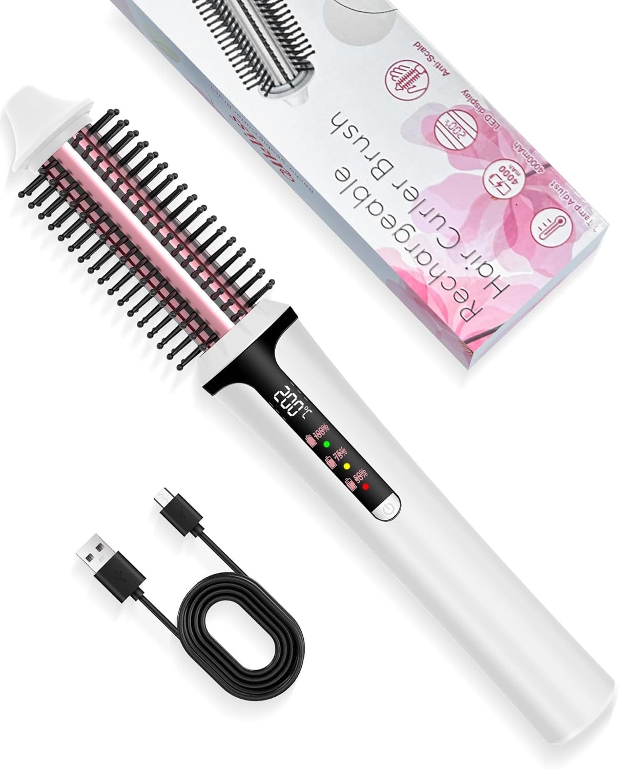 Thermal Brush Draadloze 3-in-1, warmteborstel, thermoborstel 22 mm, UKLISS Hot Brush ronde borstel 160 – 204 °C, compacte krultang produceert wortelvolume en losse krullen, dubbele spanning, geschikt