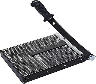 Paper Cutter Guillotine, 12 Inch Paper Cutting Board, 12 Sheets Capacity, Heavy Duty Metal Base, Dual Paper Guide Bars, Professional Paper Cutter and Trimmer for Home, Office (12'' Black)