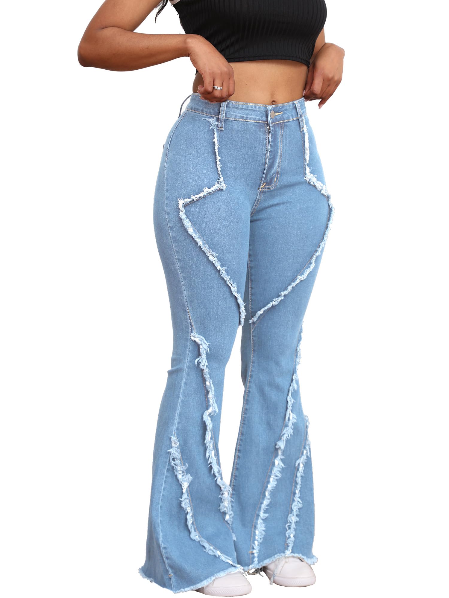 Bell Bottom Jeans for Women Ripped High Waisted Classic Flared Pants: Large 2909lightblue
