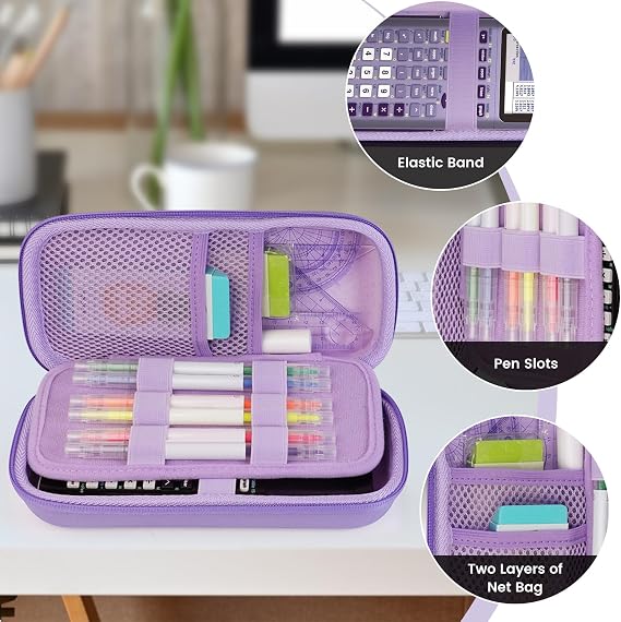 EVA Hard Case Compatible with Texas Instruments TI-Nspire CX II/TI-NSPIRE CX-II CAS,Portable Case for TI-84 Plus/TI-84 Plus CE/TI-83 Plus/TI-85/TI-89 Color Graphing Calculator. (Light Purple)