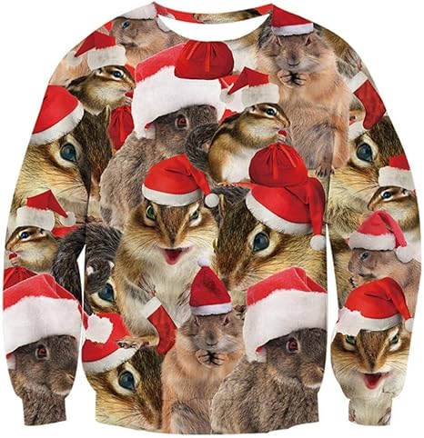 Idgreatim Unisex Ugly Christmas Crewneck Sweatshirt Novelty 3D Graphic Long Sleeve Sweater Shirt