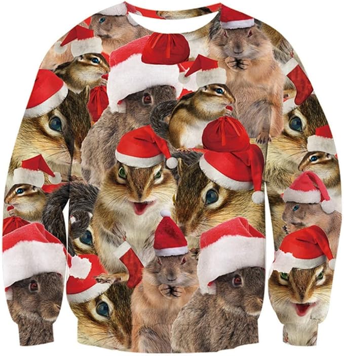 Idgreatim Unisex Ugly Christmas Crewneck Sweatshirt Novelty 3D Graphic Long Sleeve Sweater Shirt
