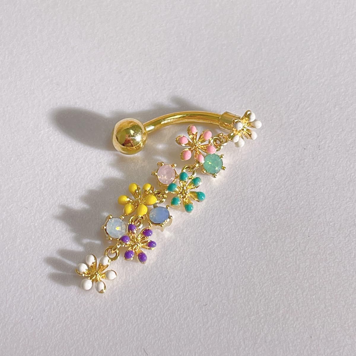 Colorful Daisy Flower Belly Button Ring 316L Surgical Stainless Steel CZ Cute Enamel Flowers Dangle Navel Belly Rings Dainty Body Piercing Jewelry Gifts for Women 14G - Image 6