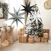 SUNBEAUTY 60 cm Papír Csillag Dekoráció, 3 Darabos Összehajtható Csillag Szett Karácsonyi Díszítéshez (Fekete, Fehér és Szürke) 3
