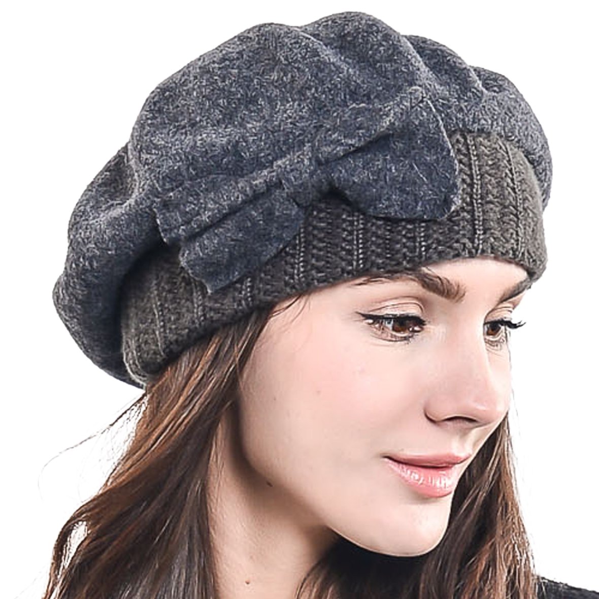 HISSHE Lady French Beret 100% Wool Beret Chic Beanie Winter Hat HY022 (Grey)(Size: M)