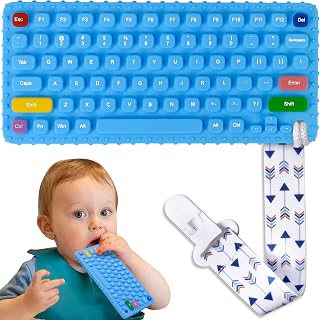 Silicone Teething Toys for Babies 6-12 Months, Keyboard Shape Teething Toys for Infant Toddlers, Baby Molar Teether Chew Toys Set, Relief Soothe Babies Gums Newborn Gift-Blue