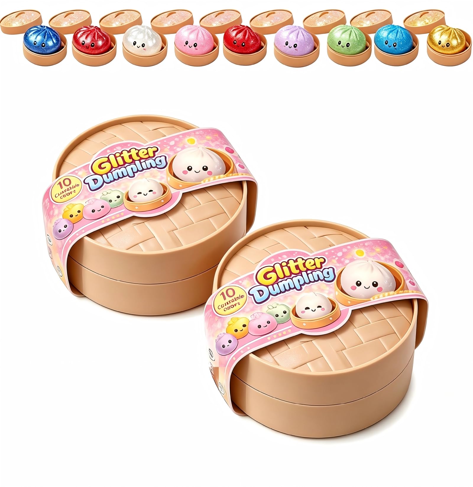 Glitter Dumpling Squishy Toys, Sensory Stress Relief Fidget Toy, Cute Stress Relief Toys for Kids & Adults (2 Pack-Random Color)