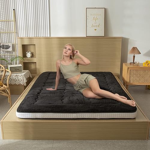 Miniatura 6 de HIGOGOGO Colchón japonés de suelo para adultos, colchón futón de forro polar Sherpa de 4 pulgadas de grosor para suelo, almohadillas para dormir