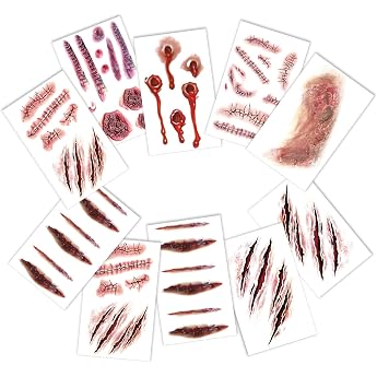 Halloween Face Tattoo 10 Sheets Scars Tattoos Zombie Wounds Halloween Face Tattoo Special Fx Costume Make Up Supports