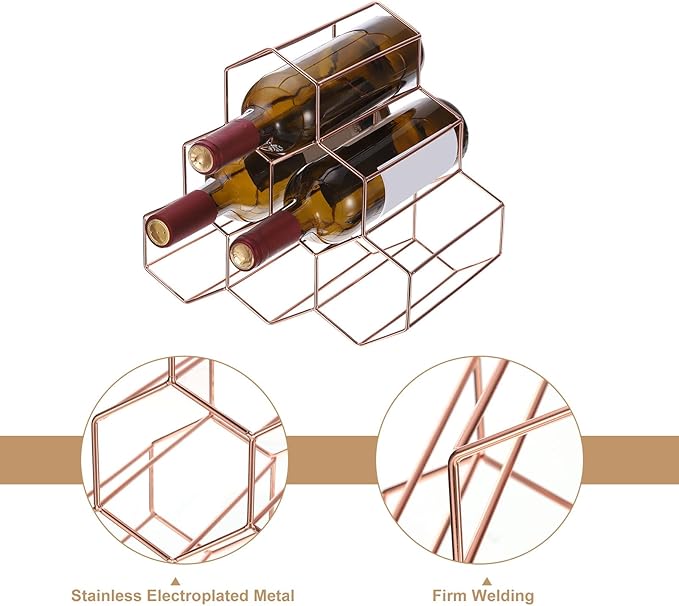 Soporte para Botellas de Vino uxcell, Metal Rose Gold, para 6 Botellas miniatura 5