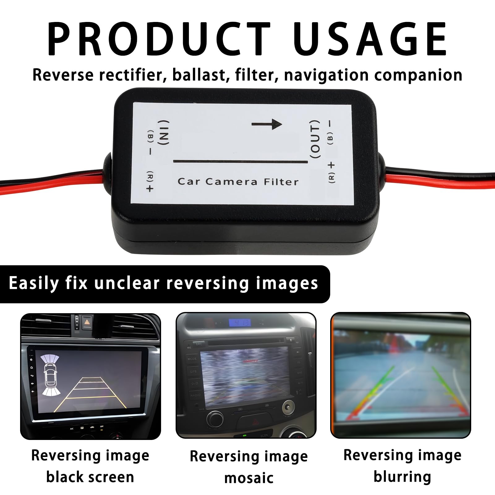 2 filtri per fotocamera posteriore dell'auto, filtro da 12 V, relè di potenza DC, condensatore, filtro per retromarcia, 12 V DC, filtro di segnale per auto, adatto per auto