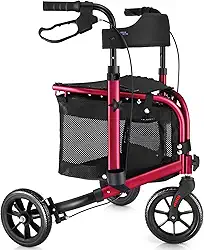 WALK MATE Andador De Rolo De 3 Rodas Com Assento Para Idosos Magros, Encosto Acolchoado Andador Dobrável Leve Ideal Para Idosos, Tri-Roda De 8 Polegadas, Mobilidade Moderna, Auxílio Para Caminhada, Al
