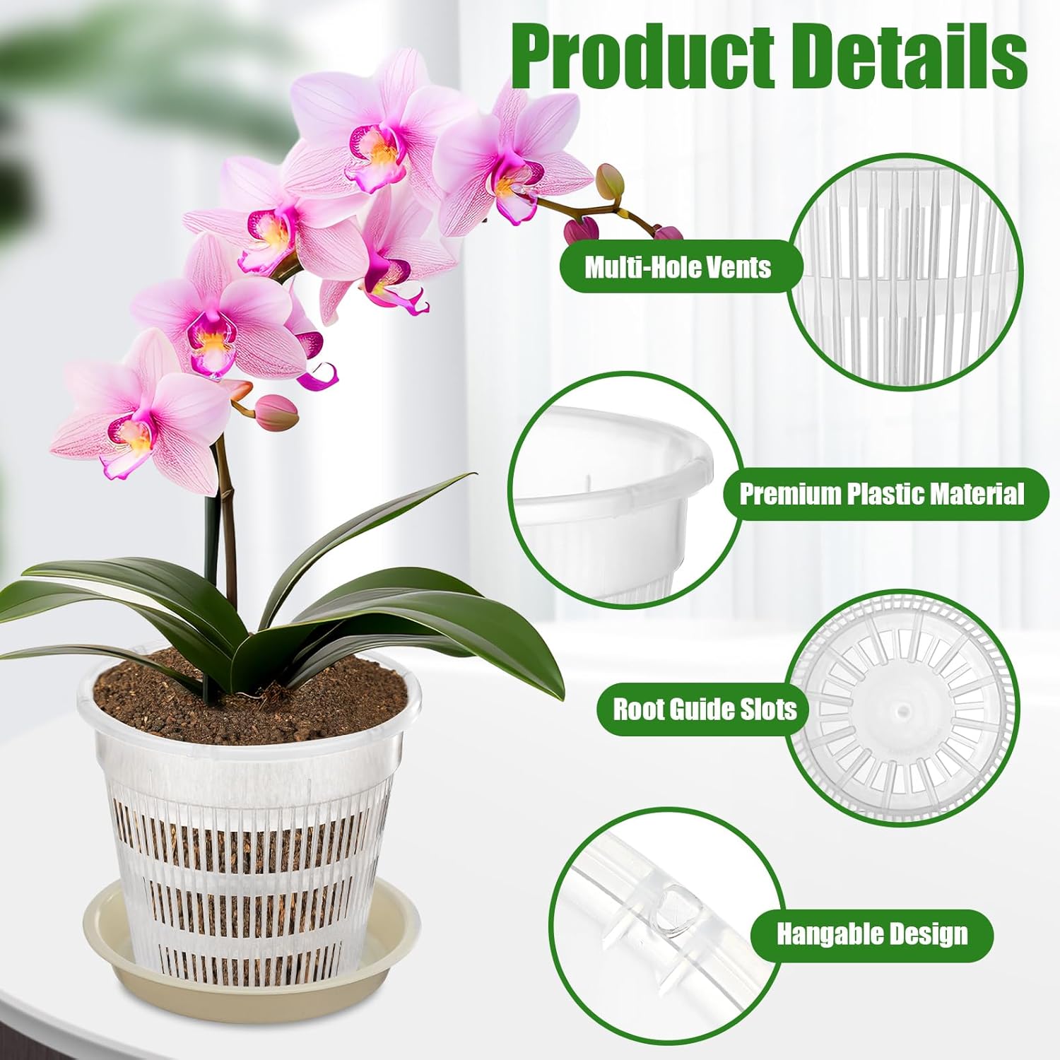 Zhehao 30 Pieces Orchid Pots with Holes and Saucers Clear Plastic Orchid Pots for Repotting Plastic Flower Plant Pot Breathable Slotted Orchids Planter for Indoor Outdoor Garden(4.5 Inch)