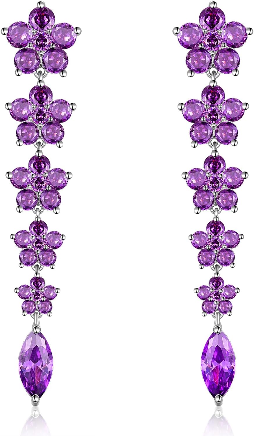 Long Crystal Dangle Earrings for Women Colorful Cubic Zirconia Rhinestone Sterling Silver Tassel Flower Earrings for Wedding Prom Party Pageant Gifts