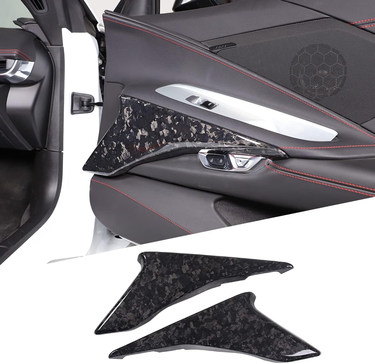 Real Carbon Fiber Car Side Door Panel Cover Compatible with Chevrolet Corvette C8 2020-2026, Door Lower Frame Cover Decoration, Inner Door Panel Trim 2Pcs (Black)