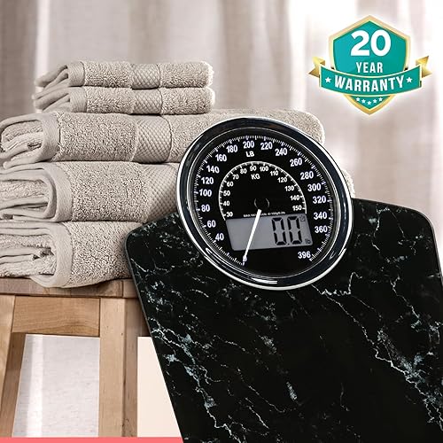 Miniatura 6 de Adamson Báscula de pesaje analógica y digital híbrida 2 en 1 para peso corporal de hasta 400 libras + vidrio templado grueso + pantalla extra grande