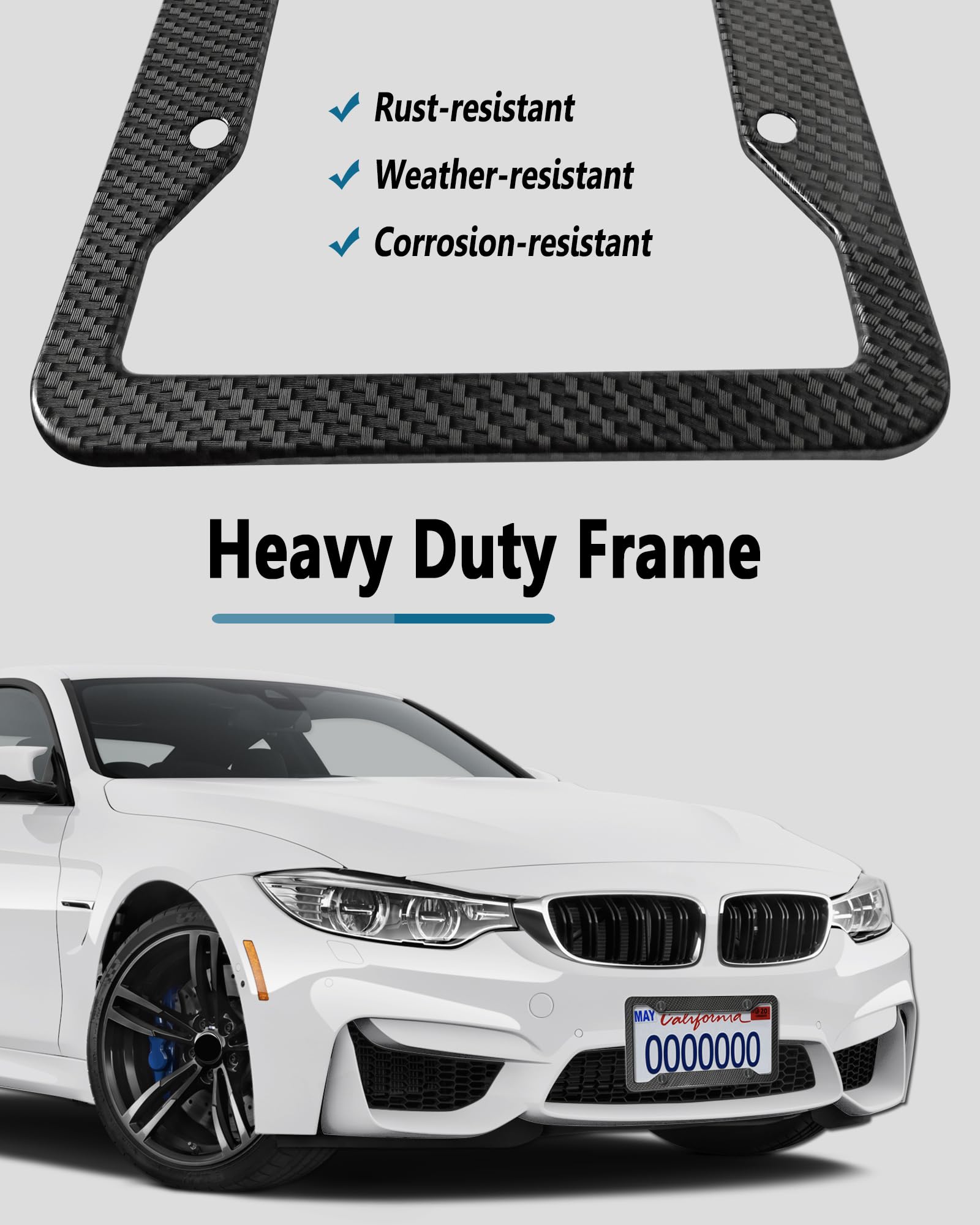ZXFOOG Carbon Fiber License Plate Frames- 2 Pack Black Aluminum