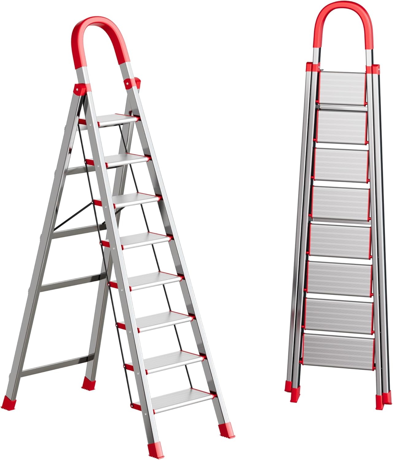 9 Step Ladder,Heavy Duty Step Stool with Non-Slip and Widen Pedals,Step Ladder with Safe Handrail,Space Saving for Home,Kitchen,Indoor & Outdoor