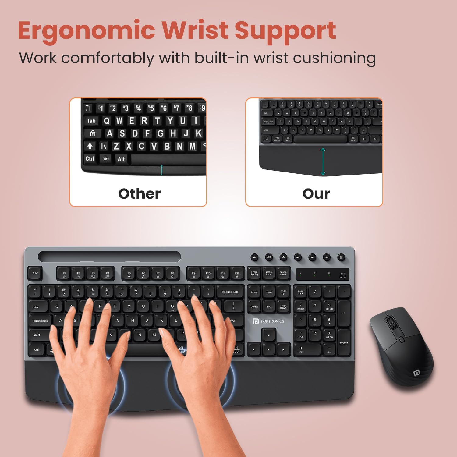Ergonomic Wrist Support on Portronics Key10 Keyboard