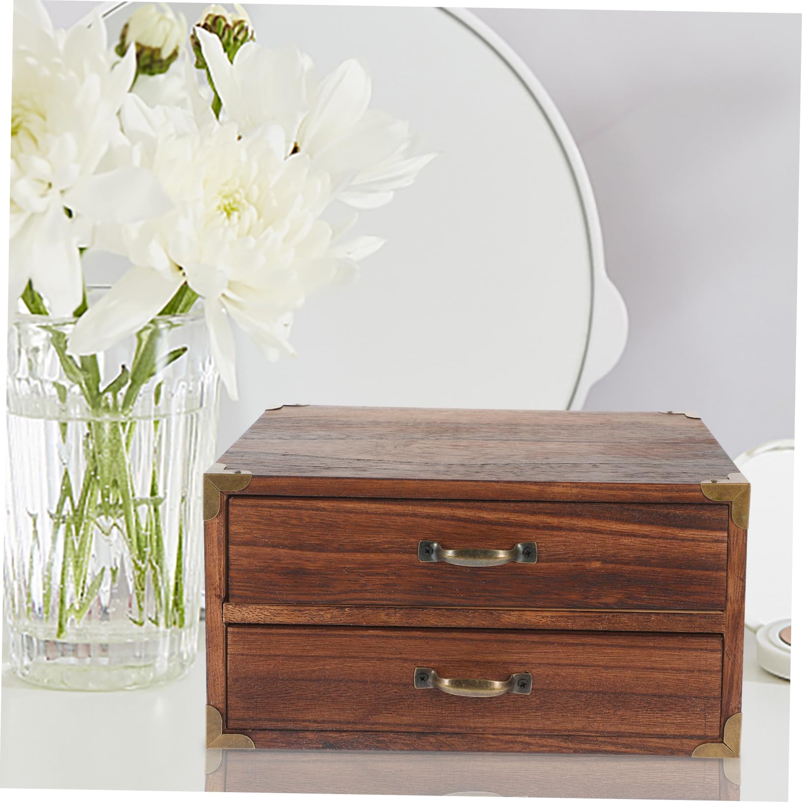 OUNONA Vintage Holzbox mit Schubladen Schreibtisch Organizer für Home Office 2 Schubladen Großzügiger Stauraum Ordentliche Aufbewahrung