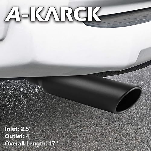 Miniatura 5 de Punta de escape de 2.5 pulgadas de entrada a 4 pulgadas, 2 piezas, A-KARCK recubierto negro de 17 pulgadas de largo para soldadura en tubo de escape