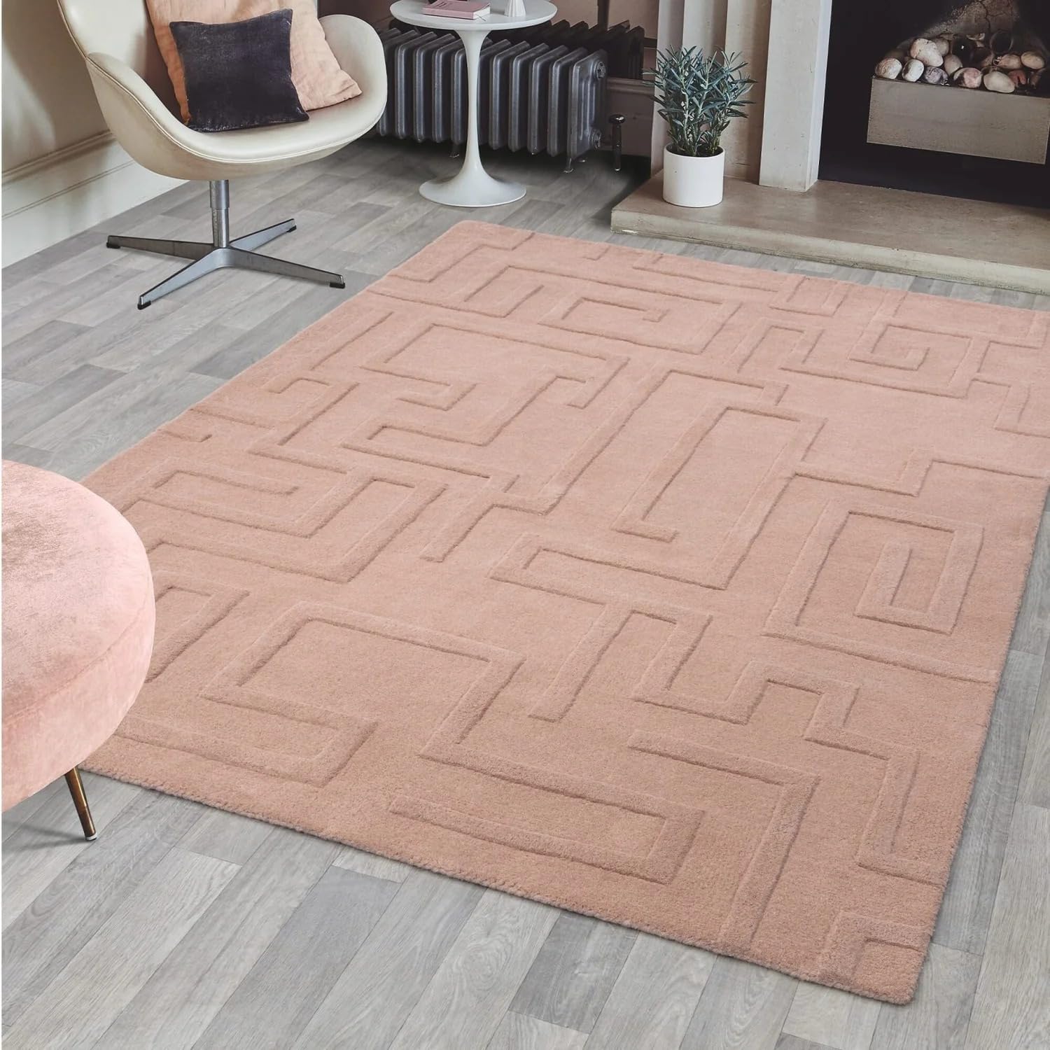 Hand Tufted Carpet for Living Room, Bedroom & Hall | Handmade Area Rug | Soft Comfortable Floor Carpet (Blush Pink, 3 x 5 Feet)