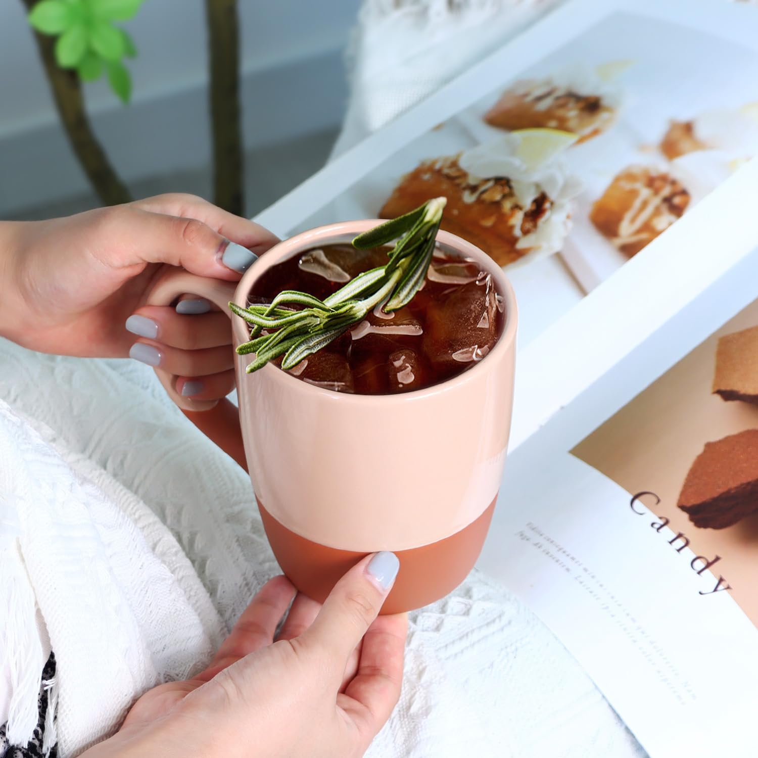 Smilatte 20 OZ Large Coffee Mug, Nice Ceramic Boss Tea Cup with Big Handle for Dad Men Women, Unique Style For Any Kitchen, Pink-Brown - Image 4