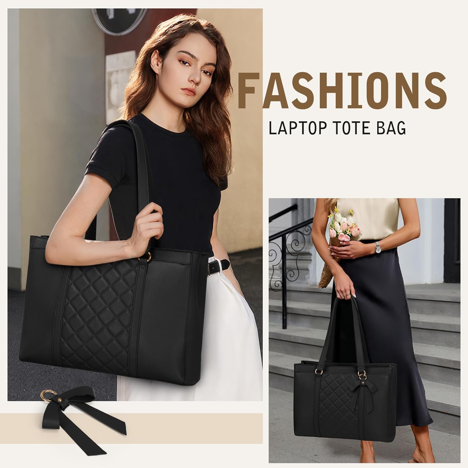 RAINSMORE Laptop Bag for Women 15.6 Inch Work Tote Bags Waterproof Leather Laptop Tote Professional Computer Briefcase - Image 3
