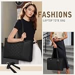 RAINSMORE Laptop Bags For Women 15.6 Inch Work Tote Bag Large Laptop Purse PU Leather Handbag Waterproof Office Computer Briefcase with Zipper for Business Travel, Black