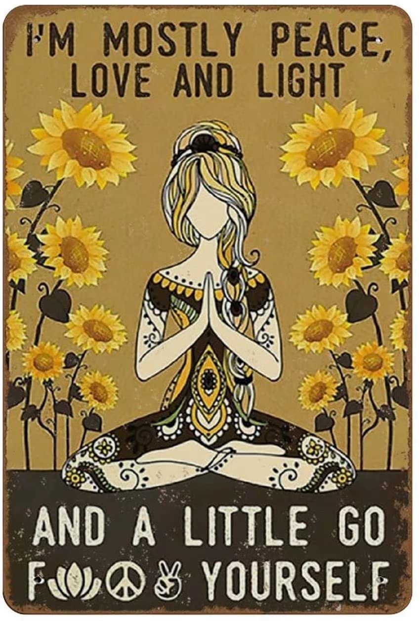Xiddxu Girls Material_tin03 Rustic Retro Metal Tin Sign I'm Mostly Peace Love And Light And A Little Go F Yourself Poster Hippie Poster Yoga Vintage Wall Artnovelty Tin Wall Art Sign Wall Decor 8X12 Inch