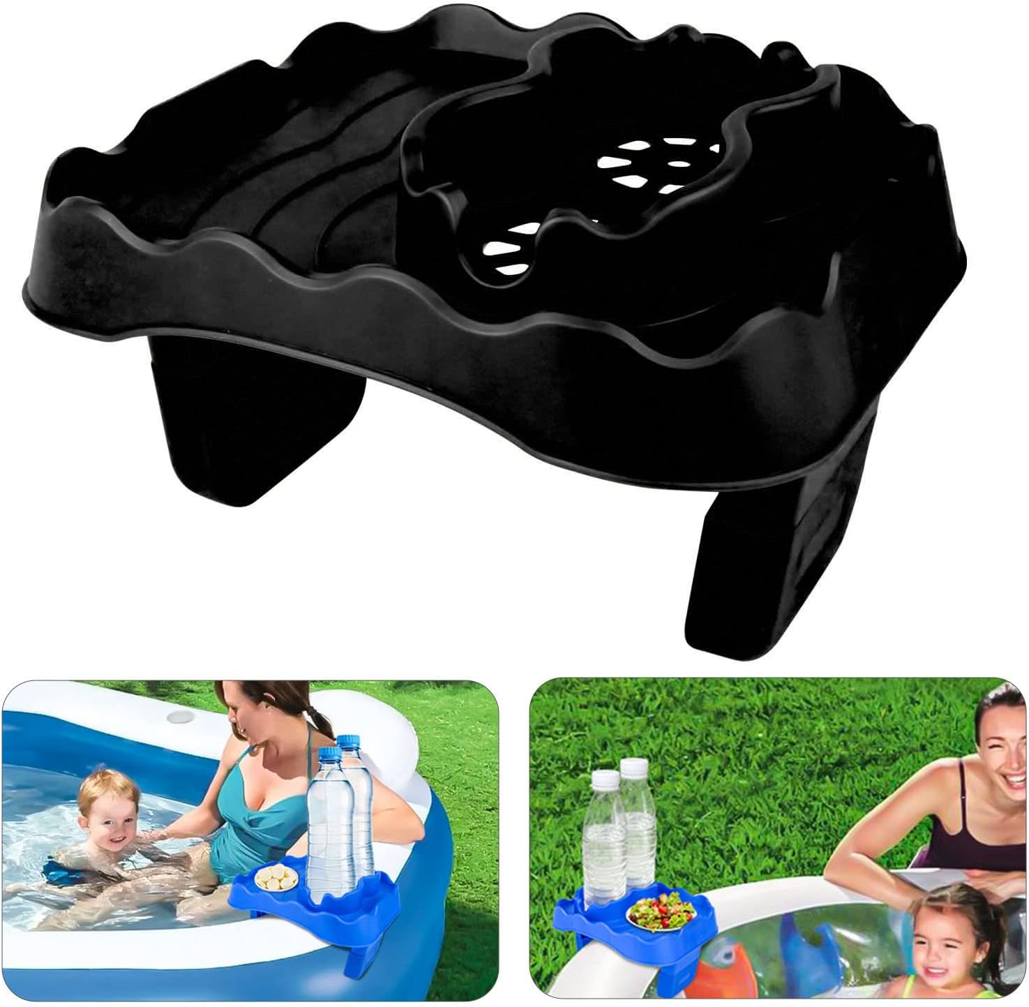 Asixxsix Hot Tub Table Tray, Adjustable Hot Tub Side Table with Nonslip Drink Cup Holder, Drain Holes Clamps to Side of Aboveground Bathtub Spa, Swimming Pool, Hot Tub Accessories (Grey)