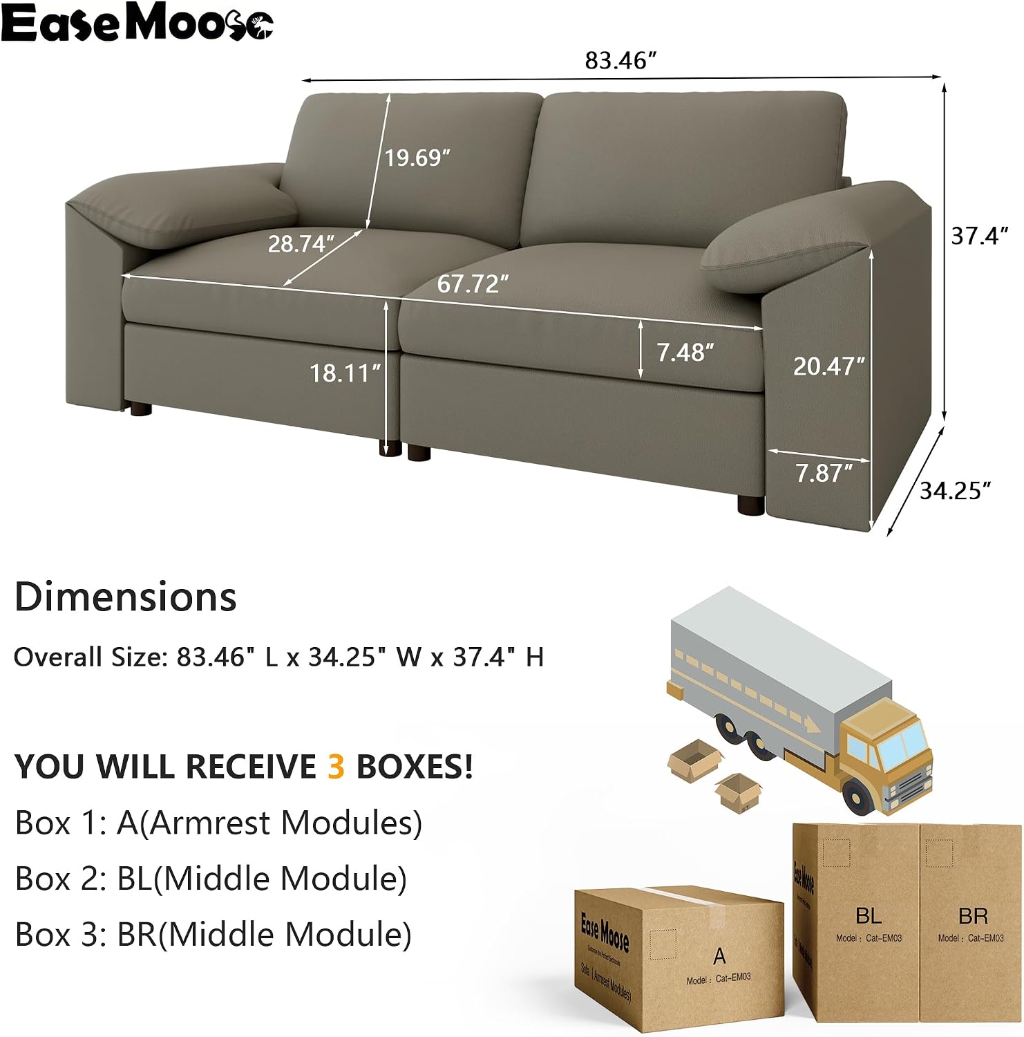 EASE MOOSE Loveseat Sofa Modern Comfy 2-Seater Scratch-Resistant Faux Leather Light Grey for Small Spaces