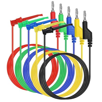 39 Inch Multimeter Test Lead Set - 5 Pcs Stackable Banana Plug to Minigrabber Test Hook Wire Cable Kit with Protective, Soft Silicone Flexible Wire Leads for Electrical Testing 500V/5A