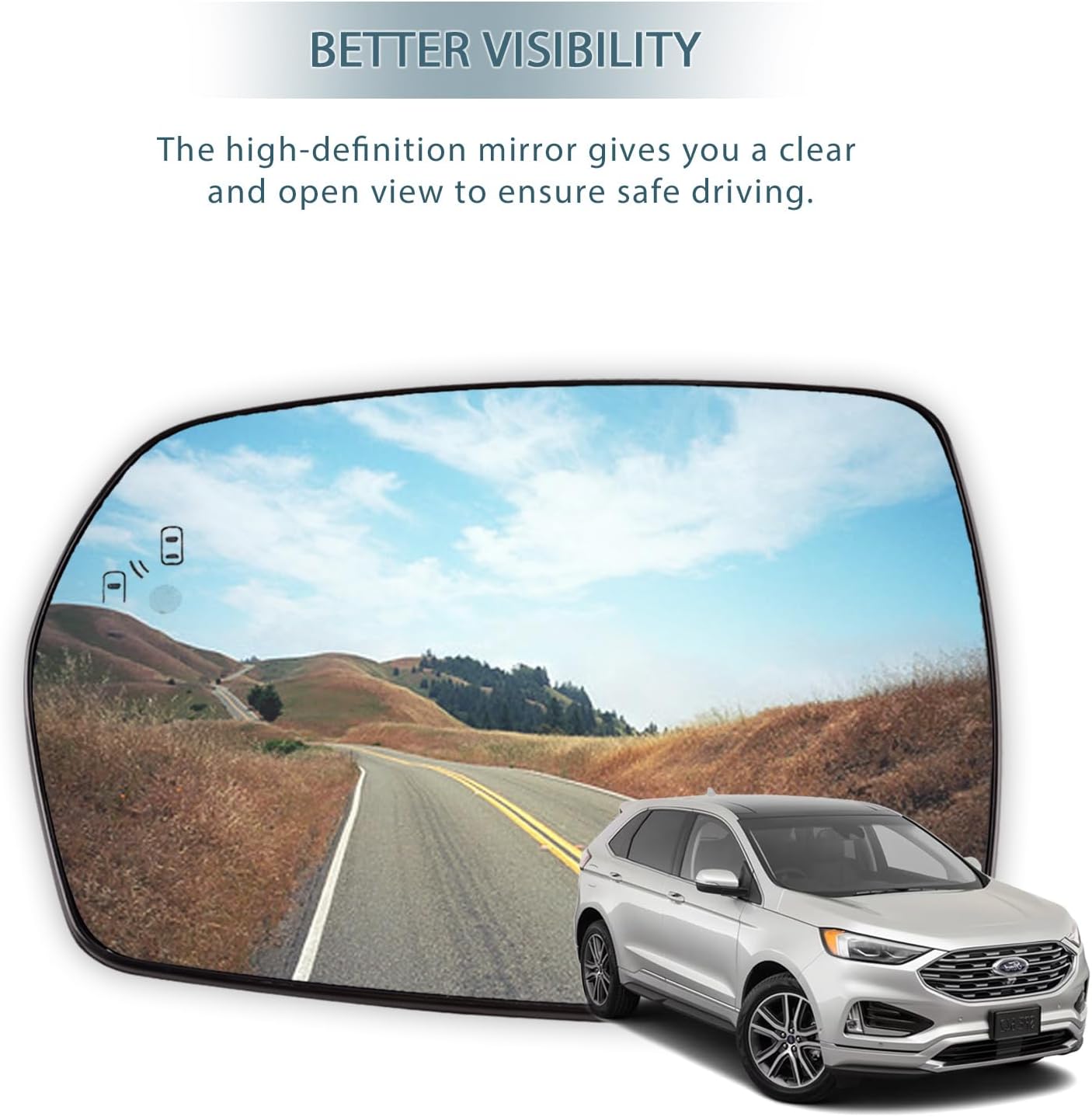 Left Driver Side Mirror Glass for 2015-2021 Ford Edge, Heated Rear View Mirror with Rear Holder, Blind Spot Convex Mirror Replace FT4Z17K707J