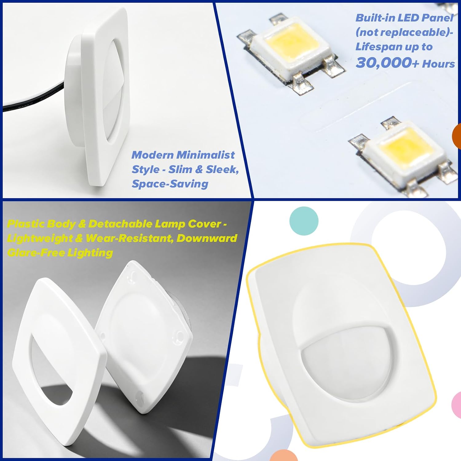 Boat Courtesy Lights 2.2 Inch Square White Boat Deck Lights | 12 volt LED Recessed Mount Low Voltage Mini Stair Light for Marine Sailboat RV Step Light 0.2W 15LM 6000K Lighting, 6-Pack