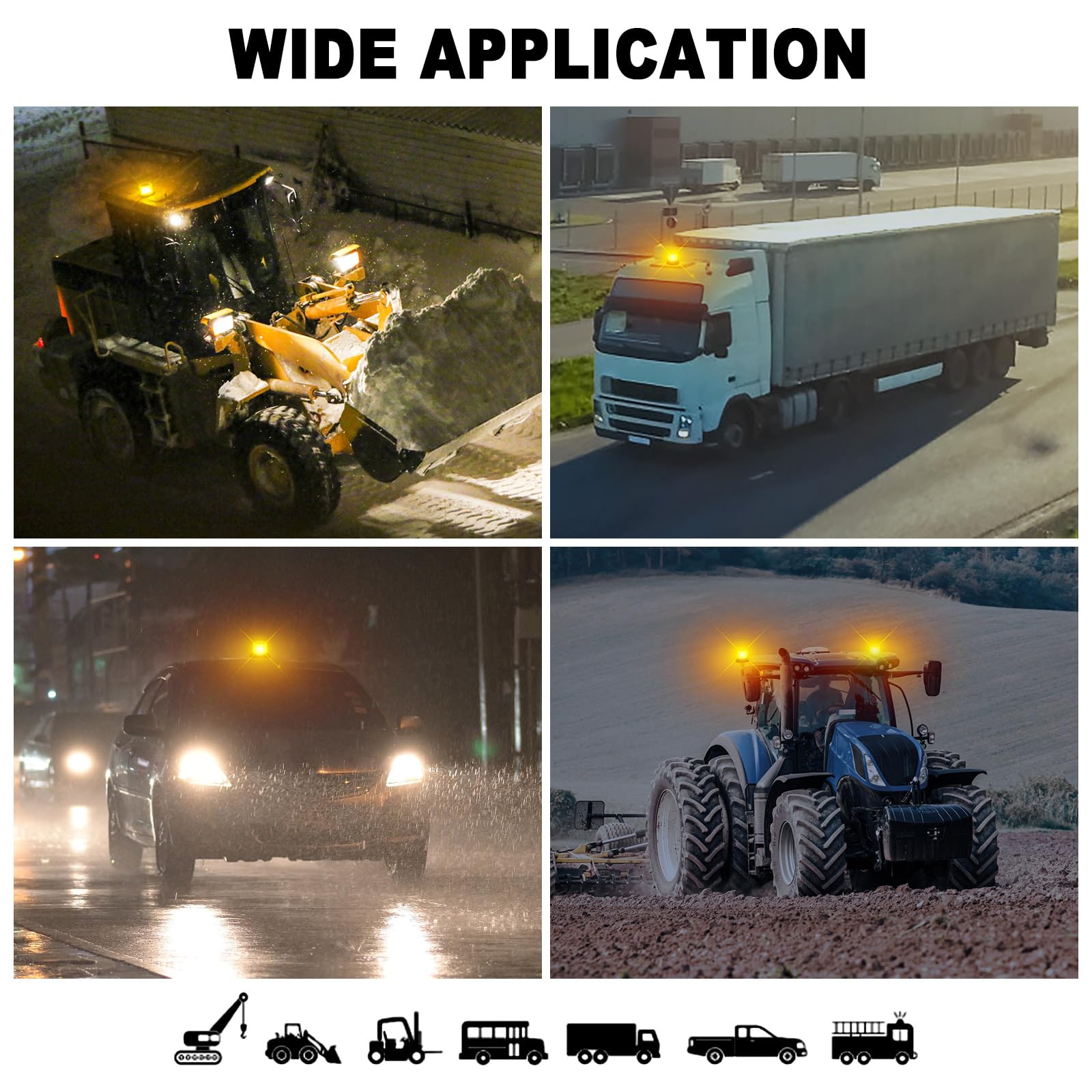 AnTom Luce LED stroboscopica lampeggiante, 12V-24V LED Giallo Avvertimento luci lampeggianti con cavo magnetico e cavo da 16 piedi per veicoli Carrelli elevatori per trattori golf UTV…