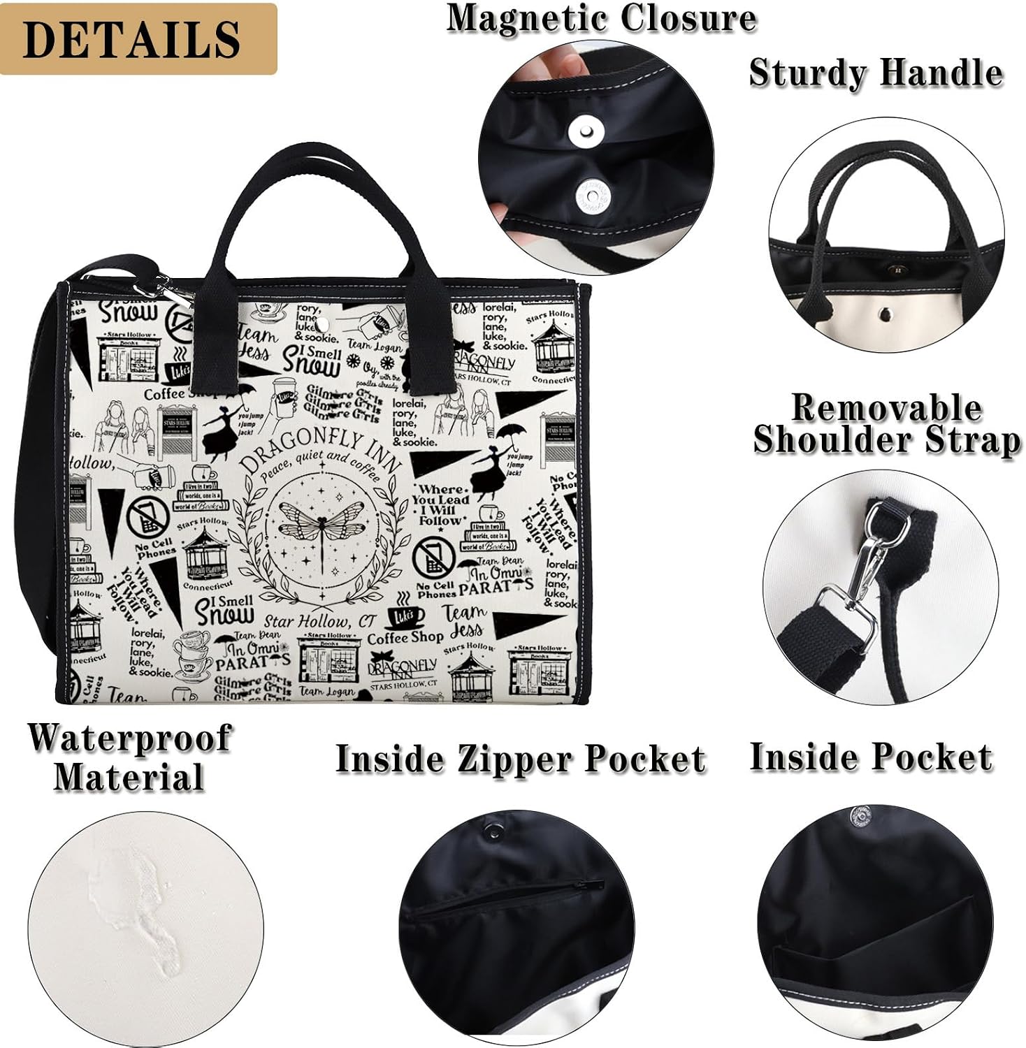 GJTIM TV Show Fans Gift Dragonfly Inn Stars Hollow Tote Bag TV Show Merch Lukes Diner Gift Lorelei Rory Fans Present image 5