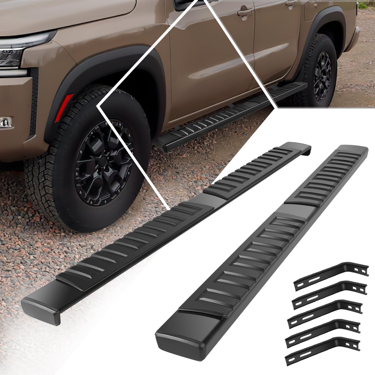 6" Black Aluminum Running Boards Side Step Nerf Bars Compatible with 05-24 Nissan Frontier Crew Cab