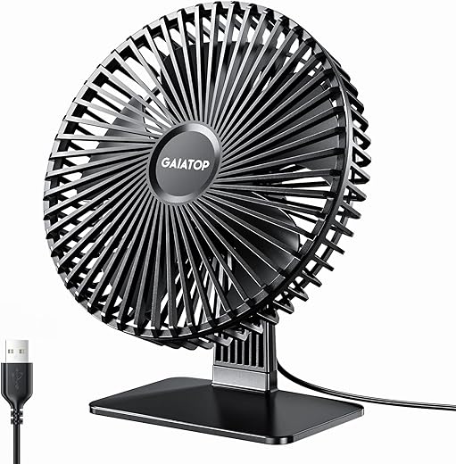 Gaiatop Small Table Fan, 6.5 Inch Ultra-quiet, 90° Adjustment for Better Cooling, 3 Speeds Portable Mini Powerful Desktop Table Fan, Small Personal...